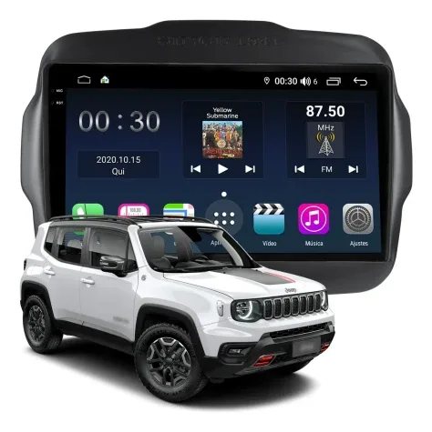 JEEP RENEGADE PCD 2015/2022 KIT STANDARD - CENTRAL MULTIMEDIA 9" ADAK ANDROID 4CORE + 4GB RAM + 64GB ROM