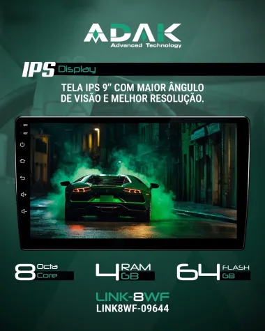 FIAT ARGO-CRONO 2017/2022 KIT PREMIUM - CENTRAL MULTIMIDIA 9" ADAK ANDROID 8CORE + 4GB RAM + 64GB ROM